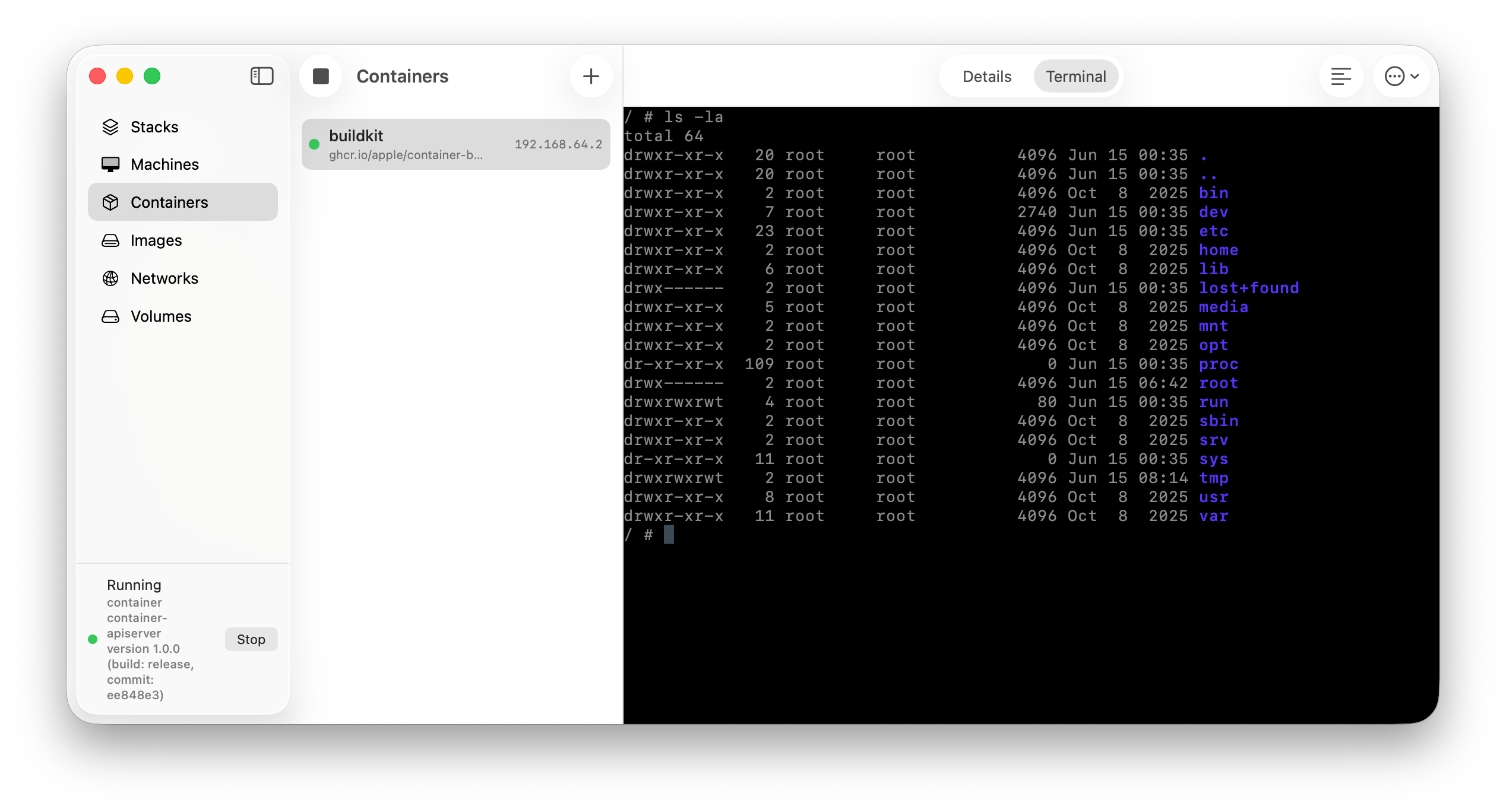 ContainerManager terminal screenshot