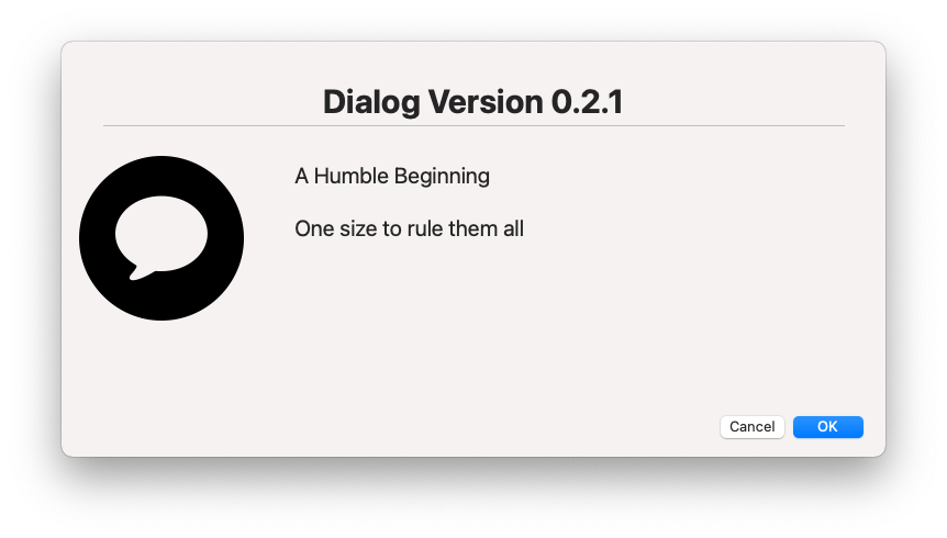 The Dialog Version 0.2.1 about window